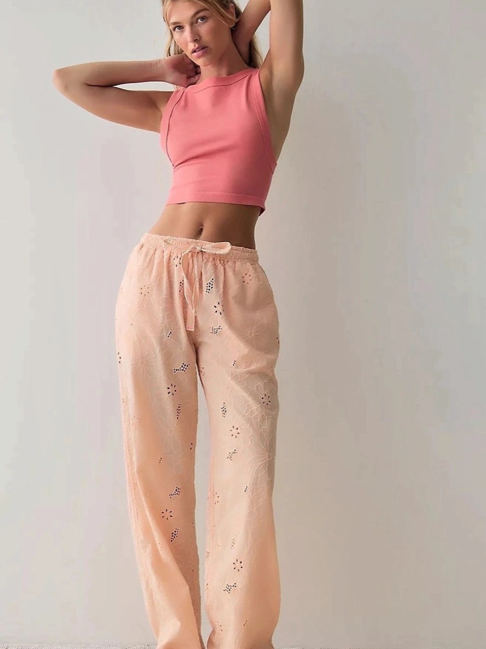 Free People Day Drift Eyelet Pants Pale Peach